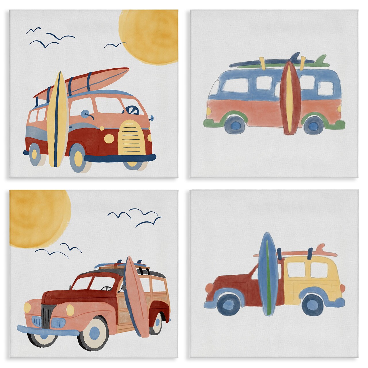 Stupell Industries Beach Surf Vehicles 4 pc Canvas Wall Art Set Design by Carrie Cantwell